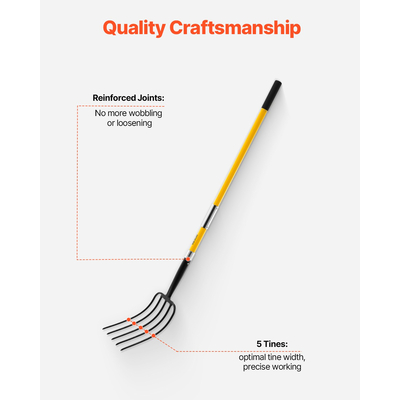 VEVOR 5 Tines Garden Fork Fiberglass Handle 57 in Spading Pitchfork Heavy Duty | VEVOR CA