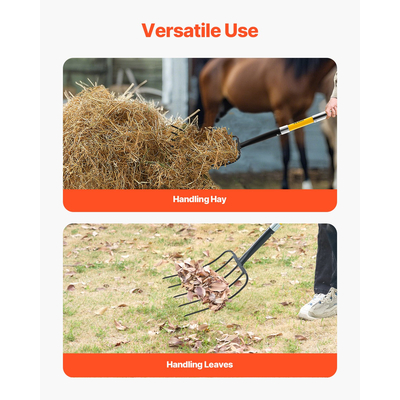 VEVOR 5 Tines Garden Fork Fiberglass Handle 57 in Spading Pitchfork Heavy Duty | VEVOR CA