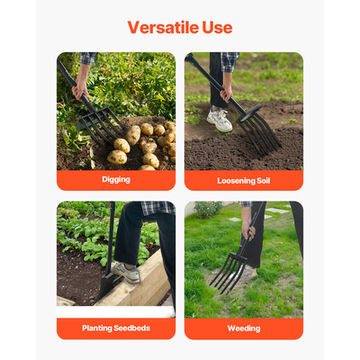 5 Tines Garden Fork Tool Metal Handle 41 in Spading Pitchfork Y Grip Heavy Duty | VEVOR US