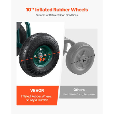 VEVOR Τροχαίο καρότσι κήπου με περιστρεφόμενο κάθισμα, τροχούς παντός εδάφους, δίσκος εργαλείων 300 λίβρες