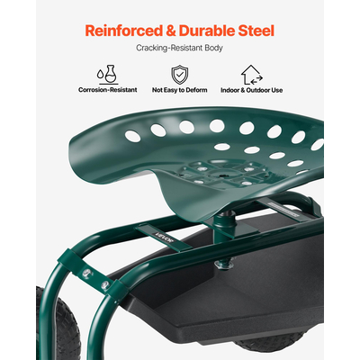 VEVOR Τροχαίο καρότσι κήπου με περιστρεφόμενο κάθισμα, τροχούς παντός εδάφους, δίσκος εργαλείων 300 λίβρες