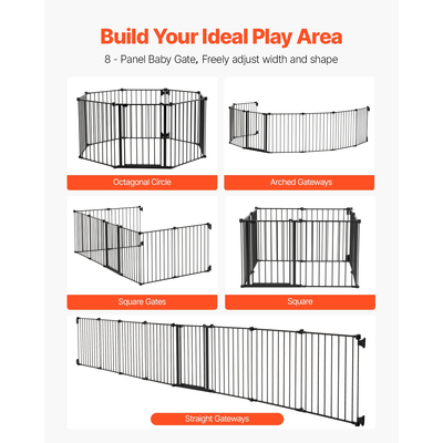 Baby Gate 192 Inch Extra Wide 28 Inch High 8-Panel Foldable Dog Gate Black | VEVOR US