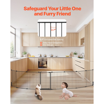 Baby Gate 192 Inch Extra Wide 28 Inch High 8-Panel Foldable Dog Gate Black | VEVOR US