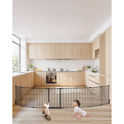 Baby Gate 192 Inch Extra Wide 28 Inch High 8-Panel Foldable Dog Gate Black | VEVOR US