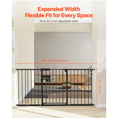 Πόρτα VEVOR για μωρά 60,6-63,3 ίντσες με ρυθμιζόμενο πλάτος 30 ίντσες ύψος, μαύρη πόρτα για σκύλους