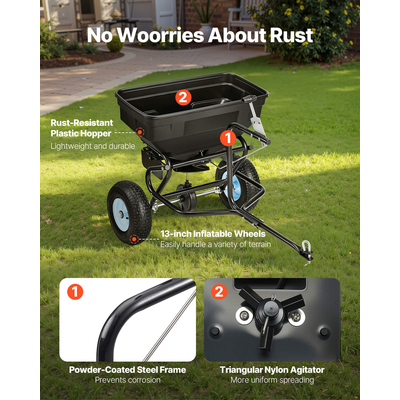 Διανομέας VEVOR με ρυμούλκηση πίσω από το όχημά σας 130LBS 15 Ρυθμίσεις Πλάτος διασποράς 0-9,8 πόδια