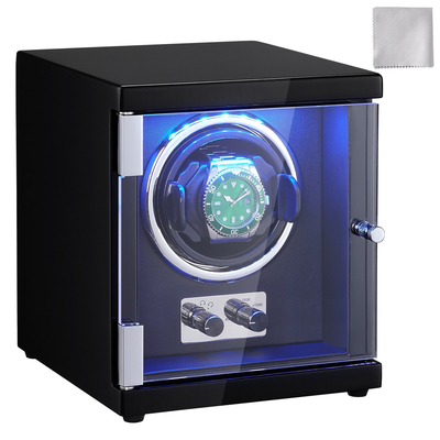 VEVOR Watch Winder, Single Watch Winder for Men&#039;s and Women&#039;s Automatic Watch, with Super Quiet Japanese Mabuchi Motor, Blue LED Light and Adapter, High-Density Board Shell and Black PU  | VEVOR US
