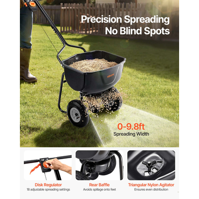 Walk-Behind Push Broadcast Spreader 60LBS 0-9.8ft Spreading Width for Fertilizer | VEVOR US