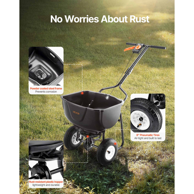 Walk-Behind Push Broadcast Spreader 60LBS 0-9.8ft Spreading Width for Fertilizer | VEVOR US