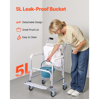 Πολυθρόνα Κομοδίνου VEVOR με 4 Ρόδες, Υπερυψωμένο Κάθισμα Τουαλέτας 4 σε 1, 135 κιλά