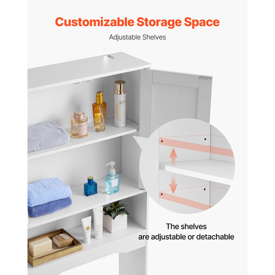 VEVOR Ντουλάπι Αποθήκευσης Μπάνιου Πάνω από την Τουαλέτα με Ρυθμιζόμενο Ράφι Λευκό 65" Υ
