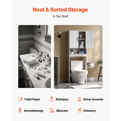 VEVOR Ντουλάπι Αποθήκευσης Μπάνιου Πάνω από την Τουαλέτα με Ρυθμιζόμενο Ράφι Λευκό 65" Υ