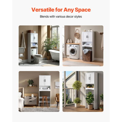 VEVOR Ντουλάπι Αποθήκευσης Μπάνιου Πάνω από την Τουαλέτα με Ρυθμιζόμενο Ράφι Λευκό 65" Υ