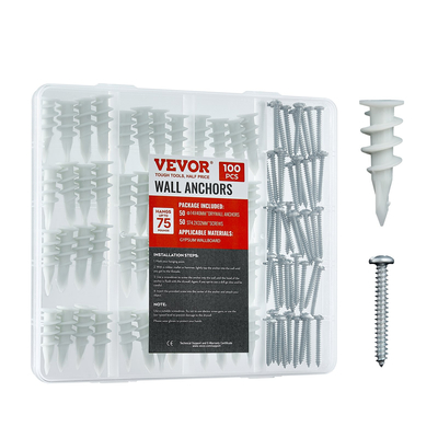 Drywall Anchors Self Drilling Anchors 100PCS in 50 Sets Screw & Anchors | VEVOR US