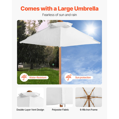 Τραπέζι πικνίκ VEVOR Ξύλινα τραπέζια και πάγκοι Σετ ομπρέλας κήπου εσωτερικού χώρου εξωτερικού χώρου