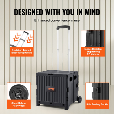 Πτυσσόμενο καλάθι αγορών VEVOR Πτυσσόμενο καρότσι πολλαπλών χρήσεων 80 λίβρες με τηλεσκοπική λαβή