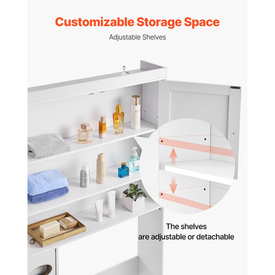 Ντουλάπι Αποθήκευσης Μπάνιου VEVOR Πάνω από την Τουαλέτα με Ρυθμιζόμενο Ράφι Λευκό 67,4