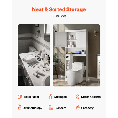 Ντουλάπι Αποθήκευσης Μπάνιου VEVOR Πάνω από την Τουαλέτα με Ρυθμιζόμενο Ράφι Λευκό 67,4