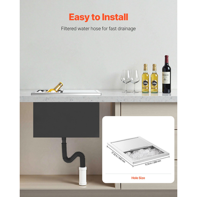 VEVOR 27,1L Ψυγείο πάγου με παγοθήκη από ανοξείδωτο ατσάλι 455x305x385mm