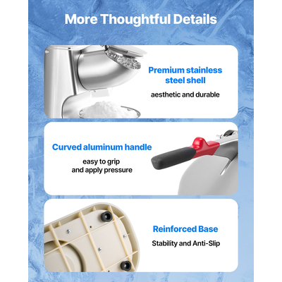 VEVOR Επαγγελματικός Θραυστήρας Πάγου 220LBS/H Ηλεκτρικός Χιονοσυλλέκτης Ξυρισμένος Πάγος Ασημί