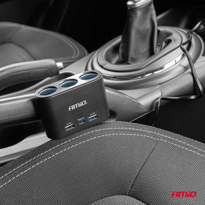 ΑΝΤΑΠΤΟΡΑΣ ΑΝΑΠΤΗΡΑ 12/24V 120W ΜΑΥΡΟΣ/3 ΘΕΣΕΙΣ/2xUSB-A+1xUSB-C ΤΑΧΕΙΑΣ ΦΟΡΤΙΣΗΣ/ΚΑΛΩΔΙΟ 70cm AMIO - 1 Τεμ.