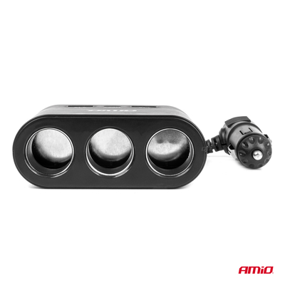 ΑΝΤΑΠΤΟΡΑΣ ΑΝΑΠΤΗΡΑ 12/24V 120W ΜΑΥΡΟΣ/3 ΘΕΣΕΙΣ/2xUSB-A+1xUSB-C ΤΑΧΕΙΑΣ ΦΟΡΤΙΣΗΣ/ΚΑΛΩΔΙΟ 70cm AMIO - 1 Τεμ.