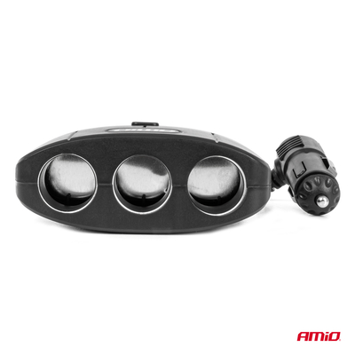 ΑΝΤΑΠΤΟΡΑΣ ΑΝΑΠΤΗΡΑ 12/24V 100W ΜΑΥΡΟΣ/3 ΘΕΣΕΙΣ/2xUSB-A /ΚΟΥΜΠΙ ON-OFF/ΚΑΛΩΔΙΟ 70cm AMIO - 1 Τεμ.