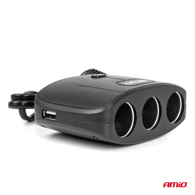 ΑΝΤΑΠΤΟΡΑΣ ΑΝΑΠΤΗΡΑ 12/24V 100W ΜΑΥΡΟΣ/3 ΘΕΣΕΙΣ/2xUSB-A /ΚΟΥΜΠΙ ON-OFF/ΚΑΛΩΔΙΟ 70cm AMIO - 1 Τεμ.