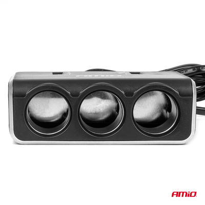 ΑΝΤΑΠΤΟΡΑΣ ΑΝΑΠΤΗΡΑ 12/24V 120W ΨΗΦΙΑΚΟΣ ΜΑΥΡΟΣ/3 ΘΕΣΕΙΣ/2xUSB-A QC 3.0  ΜΕ ΚΑΛΩΔΙΟ 80cm AMIO - 1 Τεμ.