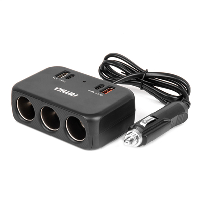ΑΝΤΑΠΤΟΡΑΣ ΑΝΑΠΤΗΡΑ 12/24V 120W ΜΑΥΡΟΣ/3 ΘΕΣΕΙΣ/1xUSB-A+1xUSB-C QC 4.0 ΤΑΧΕΙΑΣ ΦΟΡΤΙΣΗΣ/ΚΑΛΩΔΙΟ 80cm AMIO - 1 Τεμ.