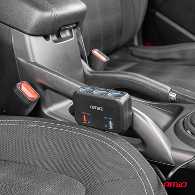 ΑΝΤΑΠΤΟΡΑΣ ΑΝΑΠΤΗΡΑ 12/24V 120W ΜΑΥΡΟΣ/3 ΘΕΣΕΙΣ/1xUSB-A+1xUSB-C QC 4.0 ΤΑΧΕΙΑΣ ΦΟΡΤΙΣΗΣ/ΚΑΛΩΔΙΟ 80cm AMIO - 1 Τεμ.