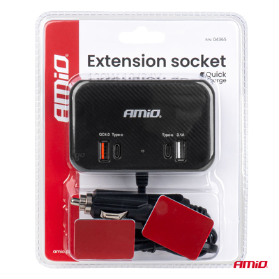 ΑΝΤΑΠΤΟΡΑΣ ΑΝΑΠΤΗΡΑ 12/24V 120W ΜΑΥΡΟΣ/3 ΘΕΣΕΙΣ/1xUSB-A+1xUSB-C QC 4.0 ΤΑΧΕΙΑΣ ΦΟΡΤΙΣΗΣ/ΚΑΛΩΔΙΟ 80cm AMIO - 1 Τεμ.