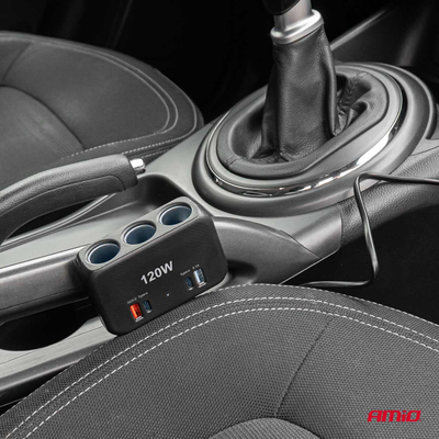 ΑΝΤΑΠΤΟΡΑΣ ΑΝΑΠΤΗΡΑ 12/24V 120W ΨΗΦΙΑΚΟΣ ΜΑΥΡΟΣ/3 ΘΕΣΕΙΣ/2xUSB-A + 1xUSB-C QC 4.0  ΜΕ ΚΑΛΩΔΙΟ 80cm AMIO - 1 Τεμ.