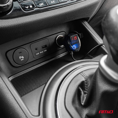 ΑΝΤΑΠΤΟΡΑΣ ΑΝΑΠΤΗΡΑ 12/24V 120W ΨΗΦΙΑΚΟΣ ΜΑΥΡΟΣ/3 ΘΕΣΕΙΣ/2xUSB-A + 1xUSB-C QC 4.0  ΜΕ ΚΑΛΩΔΙΟ 80cm AMIO - 1 Τεμ.