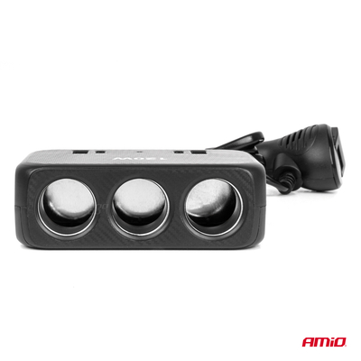 ΑΝΤΑΠΤΟΡΑΣ ΑΝΑΠΤΗΡΑ 12/24V 120W ΨΗΦΙΑΚΟΣ ΜΑΥΡΟΣ/3 ΘΕΣΕΙΣ/2xUSB-A + 1xUSB-C QC 4.0  ΜΕ ΚΑΛΩΔΙΟ 80cm AMIO - 1 Τεμ.