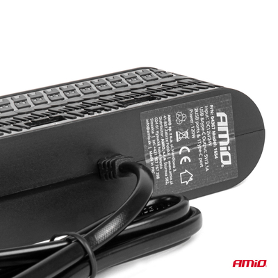 ΑΝΤΑΠΤΟΡΑΣ ΑΝΑΠΤΗΡΑ 12/24V 120W ΜΑΥΡΟΣ - 4 ΘΕΣΕΙΣ - 2xUSB-A + 1xUSB-C - ΚΑΛΩΔΙΟ 80cm AMIO - 1 Τεμ.