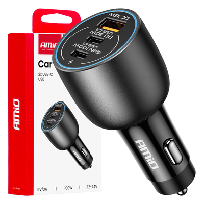 ΦΟΡΤΙΣΤΗΣ ΑΝΑΠΤΗΡΑ 12/24V ΜΕ 3 ΘΥΡΕΣ 2xUSB-C/1xUSB-A 95W 5V/3A ΤΑΧΕΙΑΣ ΦΟΡΤΙΣΗΣ ΑΛΟΥΜΙΝΙΟ/ΜΑΥΡΟΣ ΑΜΙΟ - 1 Τεμ.