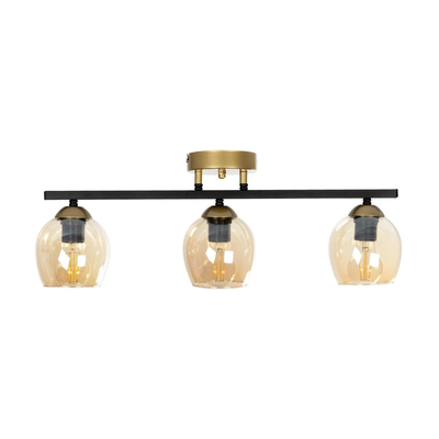 GLOBOSTAR® RADIUS 201-0122 Vintage Φωτιστικό Οροφής με Ντουί 3 x E27 AC 220-240V IP20 - Χρυσό, Μαύρο & Διάφανο- Μ60 x Π13 x Υ16cm