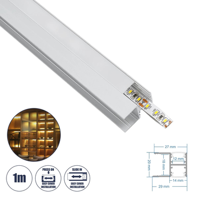 GLOBOSTAR® ALP-R-SHELF DODA 70814-1M Χωνευτό Προφίλ Αλουμινίου Ειδικό για Φωτισμό Ραφιού 18mm με Λευκό Γαλακτερό Πατητό Κάλυμμα για Ταινίες LED IP20 - Ασημί - Μ100 x Π1.5 x Υ2cm