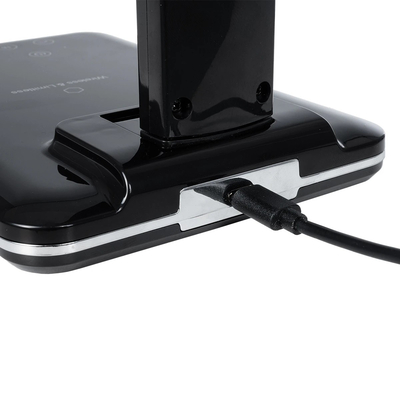 GLOBOSTAR® ZENTIME 76564 Μοντέρνο Επιτραπέζιο Φωτιστικό Γραφείου με Ασύρματη Φόρτιση 10W 2A & Ψηφιακό Ρολόι LED 3.5W 350lm 120° DC 5V με USB-C IP20 Ρυθμιζόμενο Λευκό CCT με Αφή 2700K/4500K/6000K Dimmable - Sanan SMD Chip - Μαύρο - Μ13 x Π25 x Υ50cm - 2 Χρόνια Εγγύηση