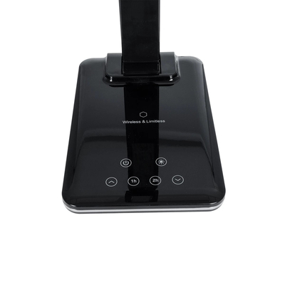 GLOBOSTAR® ZENTIME 76564 Μοντέρνο Επιτραπέζιο Φωτιστικό Γραφείου με Ασύρματη Φόρτιση 10W 2A & Ψηφιακό Ρολόι LED 3.5W 350lm 120° DC 5V με USB-C IP20 Ρυθμιζόμενο Λευκό CCT με Αφή 2700K/4500K/6000K Dimmable - Sanan SMD Chip - Μαύρο - Μ13 x Π25 x Υ50cm - 2 Χρόνια Εγγύηση