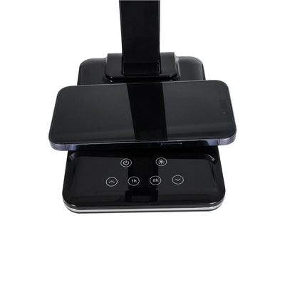 GLOBOSTAR® ZENTIME 76564 Μοντέρνο Επιτραπέζιο Φωτιστικό Γραφείου με Ασύρματη Φόρτιση 10W 2A & Ψηφιακό Ρολόι LED 3.5W 350lm 120° DC 5V με USB-C IP20 Ρυθμιζόμενο Λευκό CCT με Αφή 2700K/4500K/6000K Dimmable - Sanan SMD Chip - Μαύρο - Μ13 x Π25 x Υ50cm - 2 Χρόνια Εγγύηση