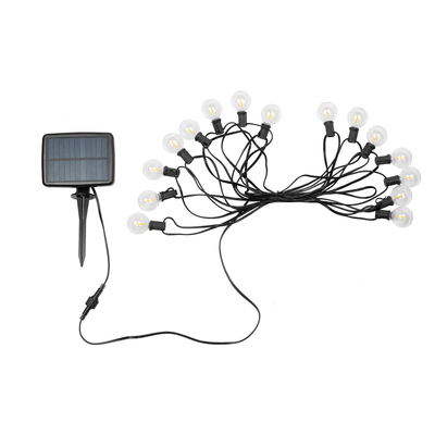 GLOBOSTAR® TWILIGHT 79667 Μοντέρνο Φωτιστικό Κήπου Γιρλάντα 7.7m με 15 Λάμπες & IR Ασύρματο Χειριστήριο LED 9W 810lm 360° DC 3.7V με Ενσωματωμένο Φωτοβολταϊκό Panel 5.5V 1.5W & Επαναφορτιζόμενη Μπαταρία Li-ion 3.7V 1x18650 2200mAh Αδιάβροχο IP65 Θερμό Λευκό 2700Κ Dimmable - Sanan SMD Chip - Μαύρο & Διάφανο - Μ770 x Π4 x Υ7cm - 2 Χρόνια Εγγύηση