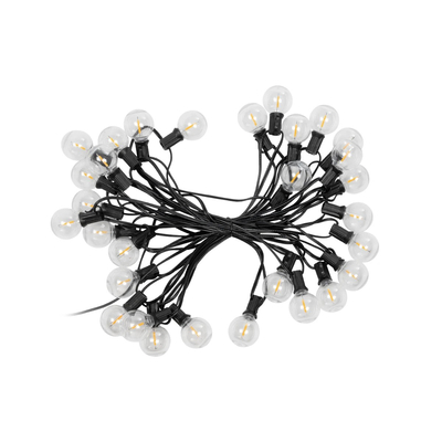 GLOBOSTAR® TWILIGHT 79668 Μοντέρνο Φωτιστικό Κήπου Γιρλάντα 10.5m με 30 Λάμπες & IR Ασύρματο Χειριστήριο LED 18W 1620lm 360° DC 3.7V με Ενσωματωμένο Φωτοβολταϊκό Panel 5.5V 3W & Επαναφορτιζόμενη Μπαταρία Li-ion 3.7V 2x18650 4400mAh Αδιάβροχο IP65 Θερμό Λευκό 2700Κ Dimmable - Sanan SMD Chip - Μαύρο & Διάφανο - Μ1050 x Π4 x Υ7cm - 2 Χρόνια Εγγύηση