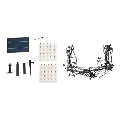 GLOBOSTAR® TWILIGHT 79669 Μοντέρνο Φωτιστικό Κήπου Γιρλάντα 14.5m με 50 Λάμπες LED 30W 2700lm 360° DC 3.7V με Ενσωματωμένο Φωτοβολταϊκό Panel 5.5V 5W & Επαναφορτιζόμενη Μπαταρία Li-ion 3.7V 3x18650 6600mAh Αδιάβροχο IP65 Θερμό Λευκό 2700Κ Dimmable - Sanan SMD Chip - Μαύρο & Διάφανο - Μ1450 x Π4 x Υ7cm - 2 Χρόνια Εγγύηση