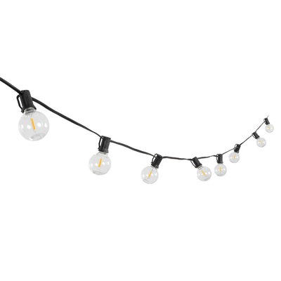 GLOBOSTAR® TWILIGHT 79669 Μοντέρνο Φωτιστικό Κήπου Γιρλάντα 14.5m με 50 Λάμπες LED 30W 2700lm 360° DC 3.7V με Ενσωματωμένο Φωτοβολταϊκό Panel 5.5V 5W & Επαναφορτιζόμενη Μπαταρία Li-ion 3.7V 3x18650 6600mAh Αδιάβροχο IP65 Θερμό Λευκό 2700Κ Dimmable - Sanan SMD Chip - Μαύρο & Διάφανο - Μ1450 x Π4 x Υ7cm - 2 Χρόνια Εγγύηση