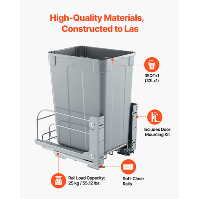 VEVOR Συρόμενος κάδος απορριμμάτων κάτω από το ντουλάπι της κουζίνας