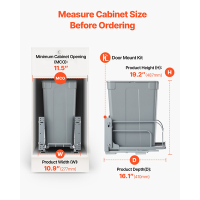 VEVOR Συρόμενος κάδος απορριμμάτων κάτω από το ντουλάπι της κουζίνας