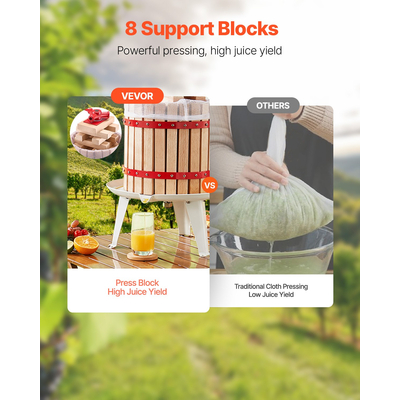 VEVOR Πιεστήριο Κρασιού Φρούτων Χειροκίνητη Πίεση για Οινοποίηση Ξύλινο Καλάθι 3,2 Γαλονιών/12 Λίτρων