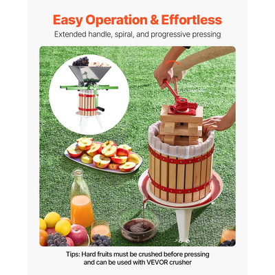 VEVOR Πιεστήριο Κρασιού Φρούτων Χειροκίνητη Πίεση για Οινοποίηση Ξύλινο Καλάθι 3,2 Γαλονιών/12 Λίτρων